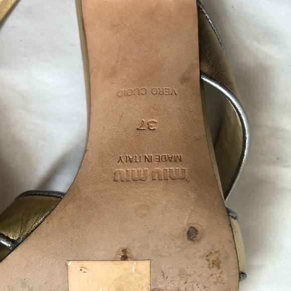 Miu Miu gold metallic strappy slip on mule sandals - Picture 12 of 12